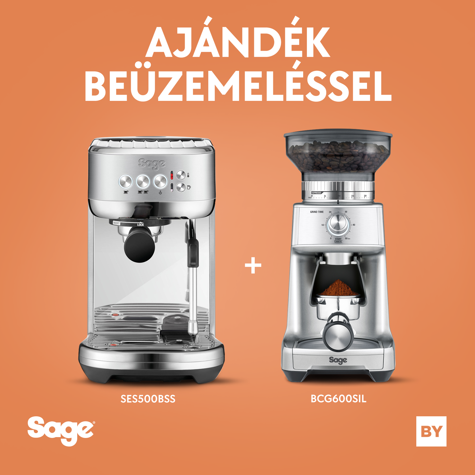 Sage SES500BSS - The Bambino® Plus + Sage BGG600SIL - the Dose Control™ Pro